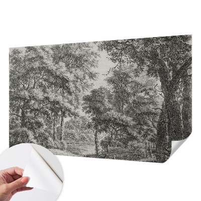 Removable wall mural with a forest scenery design