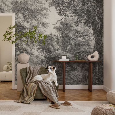 Removable wall mural with a forest scenery design