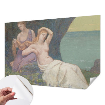 Peel and stick wall mural for living room with a seaside scene
