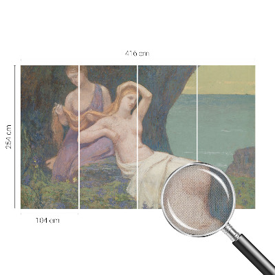 Peel and stick wall mural for living room with a seaside scene