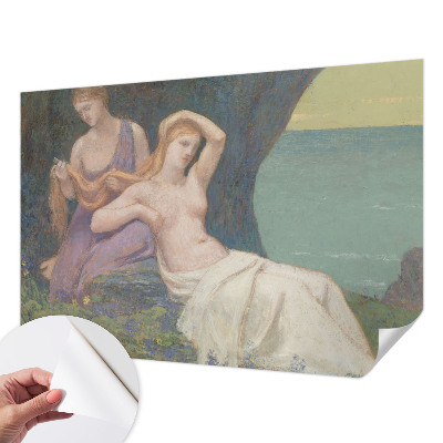 Peel and stick wall mural for living room with a seaside scene