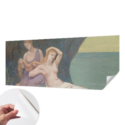 Peel and stick wall mural for living room with a seaside scene