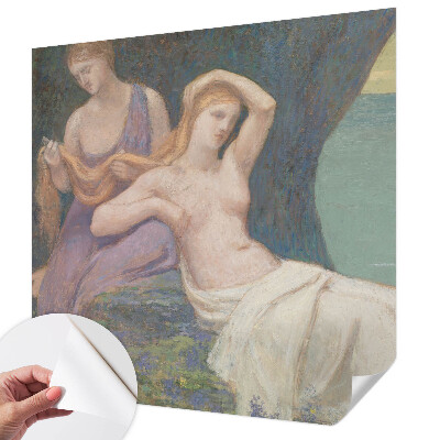 Peel and stick wall mural for living room with a seaside scene