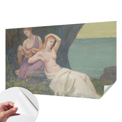 Peel and stick wall mural for living room with a seaside scene