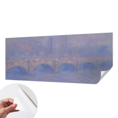 Peel and stick wall mural for kids' room with a blue bridge design