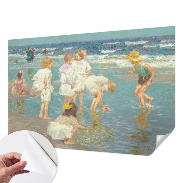 Nursery wall mural with a beach childhood design