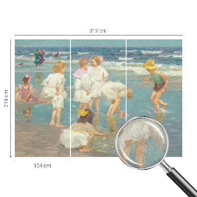 Nursery wall mural with a beach childhood design