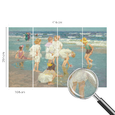 Nursery wall mural with a beach childhood design