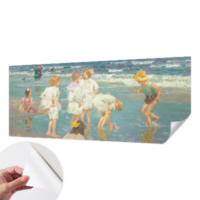 Nursery wall mural with a beach childhood design