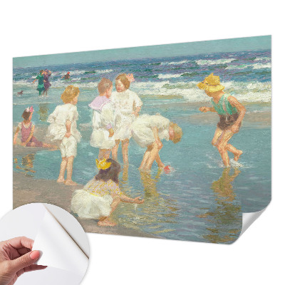 Nursery wall mural with a beach childhood design