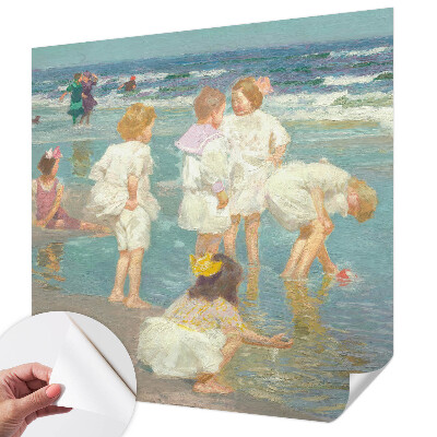 Nursery wall mural with a beach childhood design