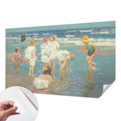 Nursery wall mural with a beach childhood design