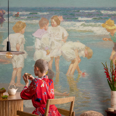 Nursery wall mural with a beach childhood design
