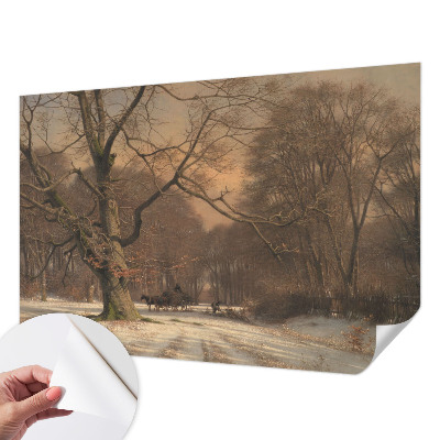 Children's wall mural with a winter landscape design