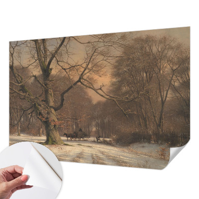 Children's wall mural with a winter landscape design