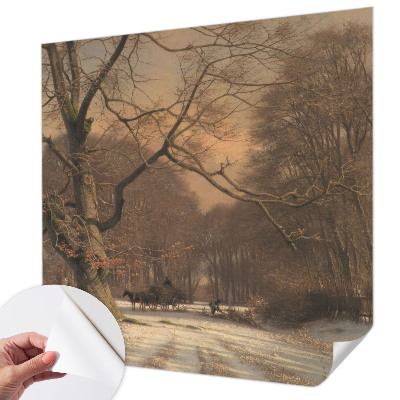 Children's wall mural with a winter landscape design