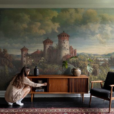 Peel and stick wallpaper mural with a romantic landscape design