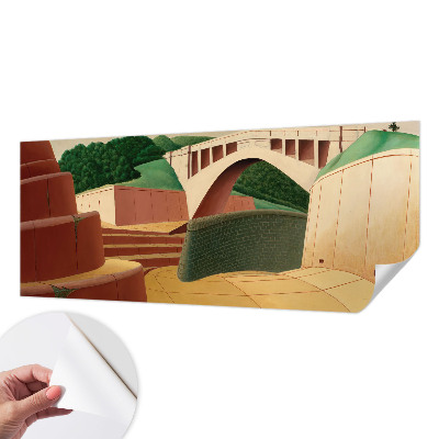 Self-adhesive wall mural with a peaceful landscape design