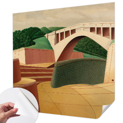 Self-adhesive wall mural with a peaceful landscape design