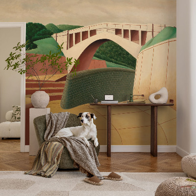 Self-adhesive wall mural with a peaceful landscape design