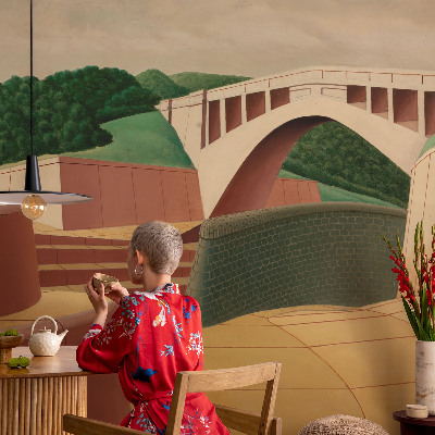 Self-adhesive wall mural with a peaceful landscape design