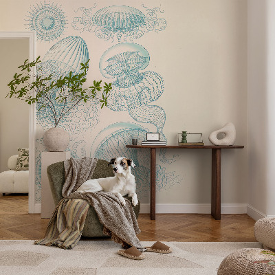 Removable wall mural wallpaper with a sea jellyfish design