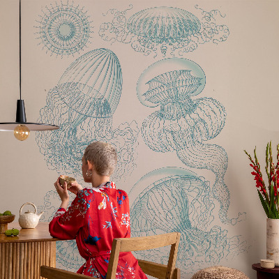 Removable wall mural wallpaper with a sea jellyfish design