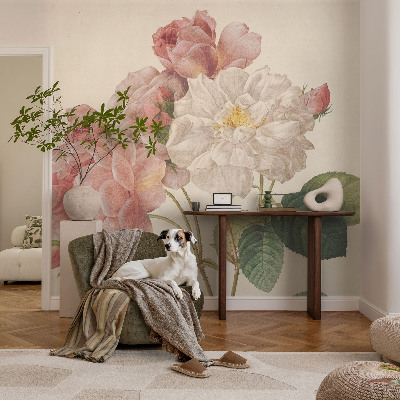 Nursery wall mural with a romantic roses motif
