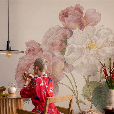 Nursery wall mural with a romantic roses motif