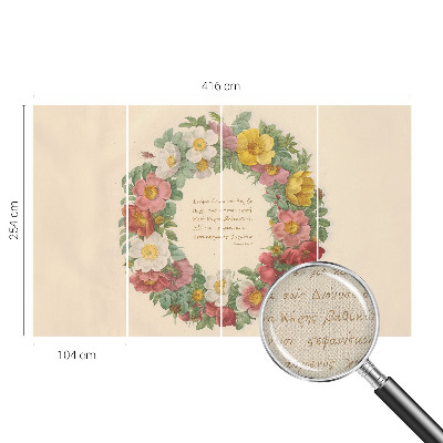 Children's wall mural with a floral wreath design