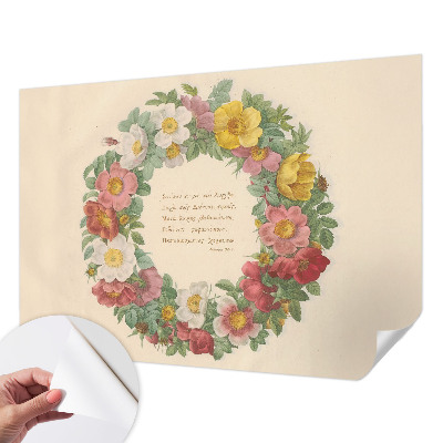 Children's wall mural with a floral wreath design