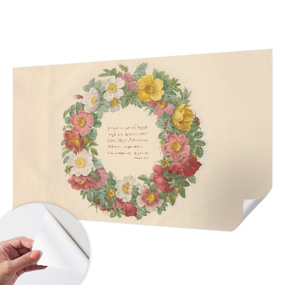 Children's wall mural with a floral wreath design