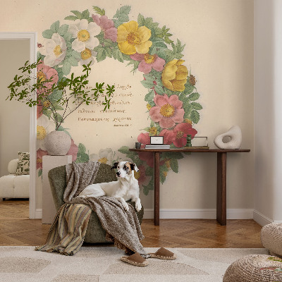 Children's wall mural with a floral wreath design