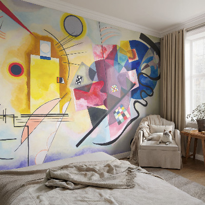 Peel and stick wallpaper mural with a colorful abstract design