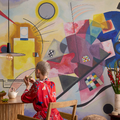 Peel and stick wallpaper mural with a colorful abstract design