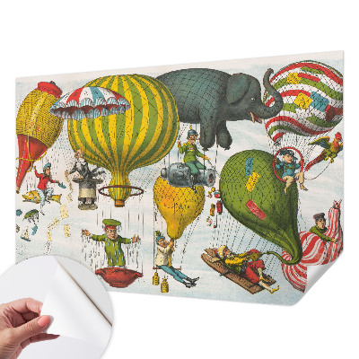 Self-adhesive wall mural with a balloon journey motif
