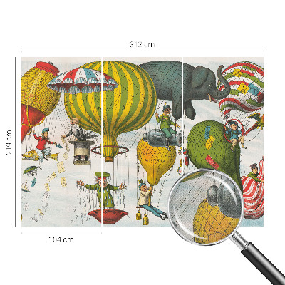 Self-adhesive wall mural with a balloon journey motif