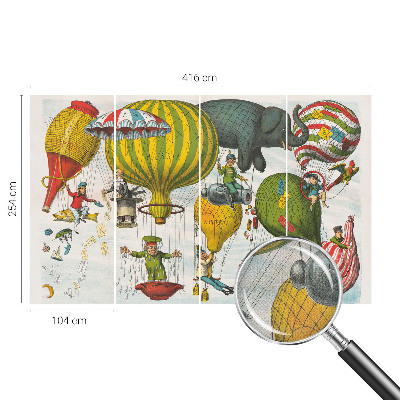 Self-adhesive wall mural with a balloon journey motif