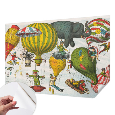 Self-adhesive wall mural with a balloon journey motif