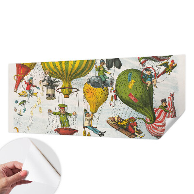 Self-adhesive wall mural with a balloon journey motif