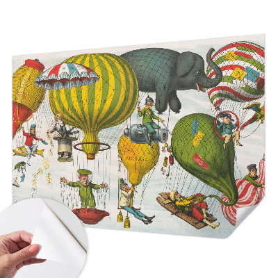 Self-adhesive wall mural with a balloon journey motif