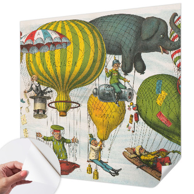 Self-adhesive wall mural with a balloon journey motif