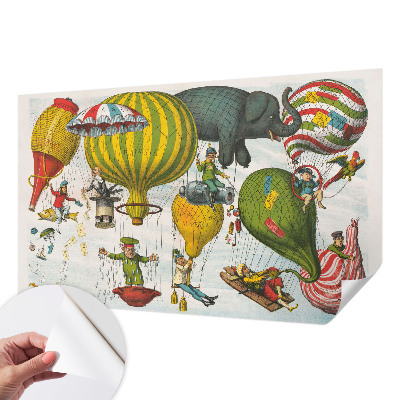Self-adhesive wall mural with a balloon journey motif