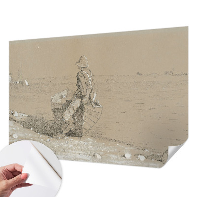 Stick-on wall mural with a nostalgic scene
