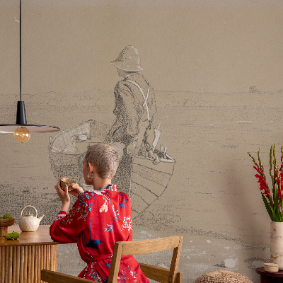 Stick-on wall mural with a nostalgic scene