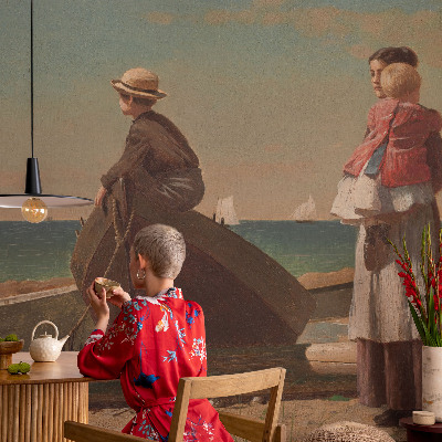 3D wall mural with a seaside scene