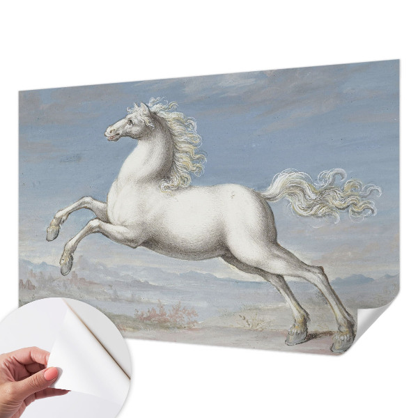 Removable wall mural featuring a horse jumping scene