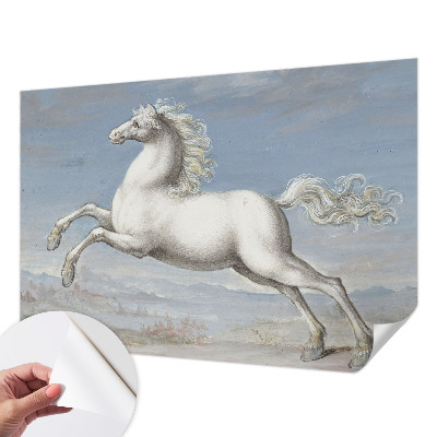 Removable wall mural featuring a horse jumping scene