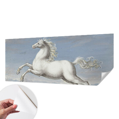 Removable wall mural featuring a horse jumping scene