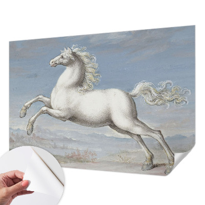 Removable wall mural featuring a horse jumping scene